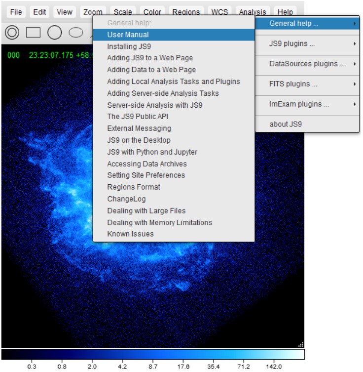 JS9 Help Menu and User's Manual Location